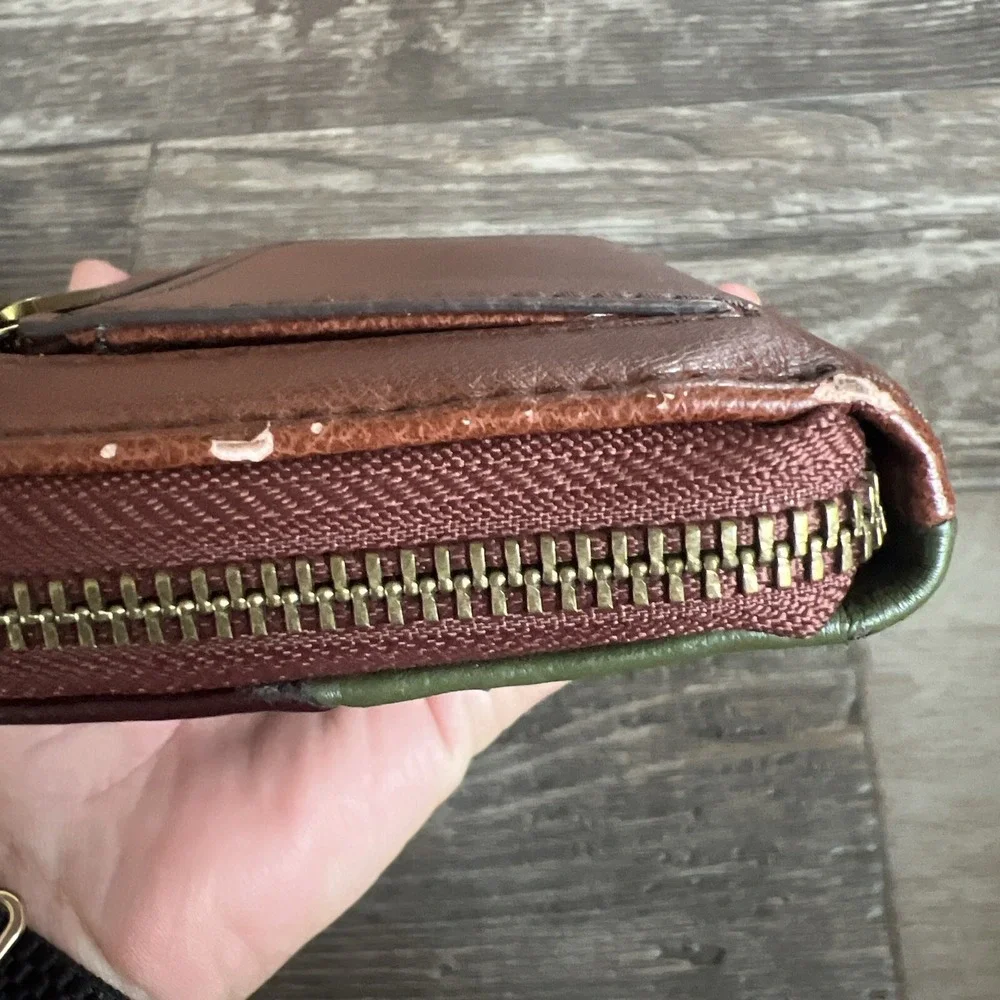 Fossil Jori  Zip Clutch‎ Wristlet Wallet Light Patchwork Brown $98 Msrp
